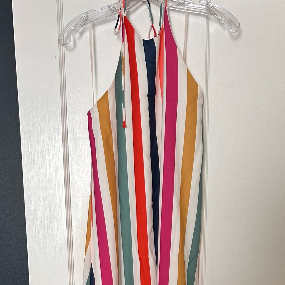 Vici Coral and Navy Striped Fabric Dress